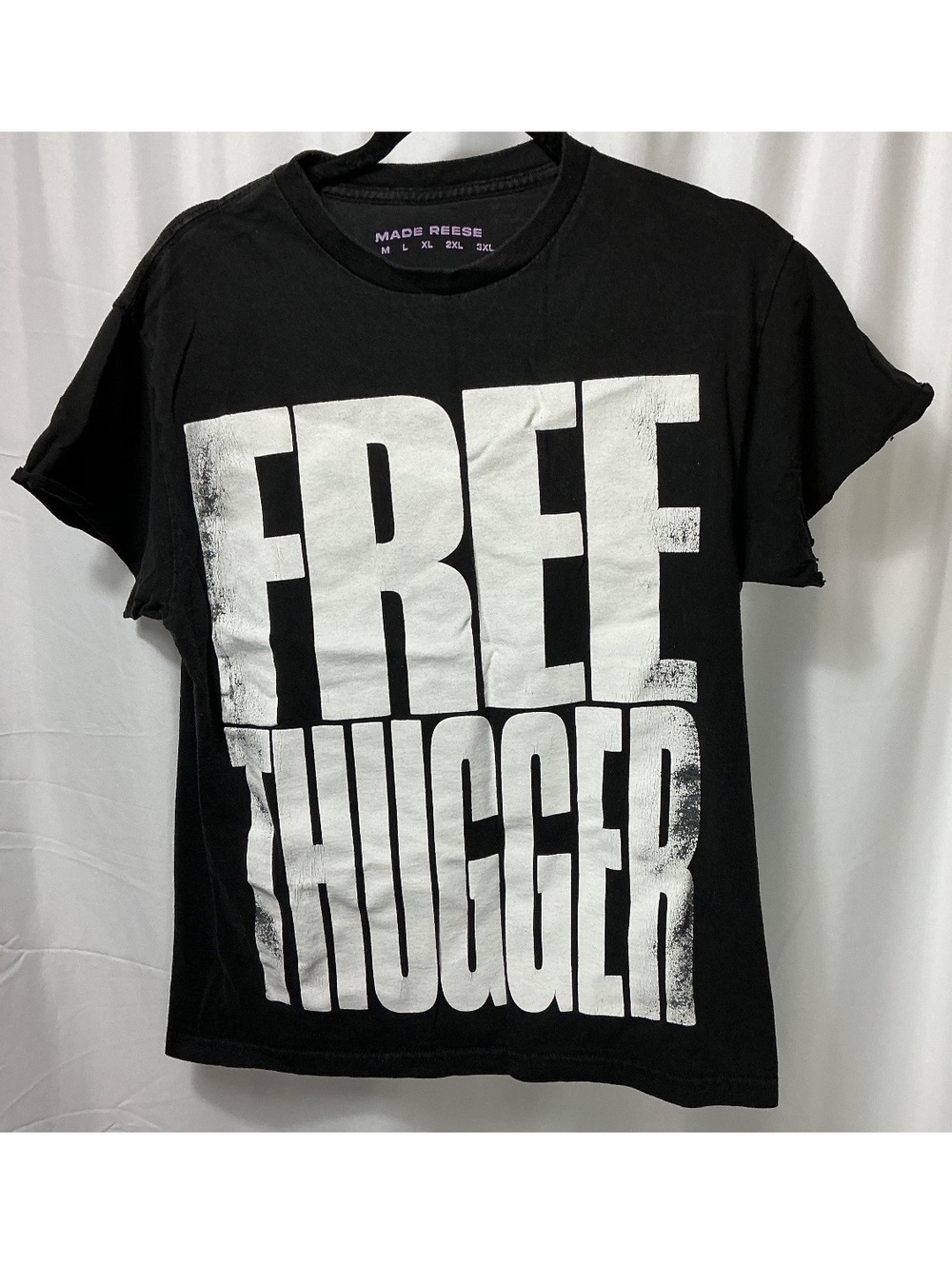 *FLAW* Made Reese Men M Black FREE THUGGER FREE GUNNA Graphic T-Shirt Distressed